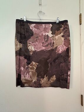 Ann Taylor Loft Women's Abstract Print Knee-Length Skirt in Mauve and Brown 14
